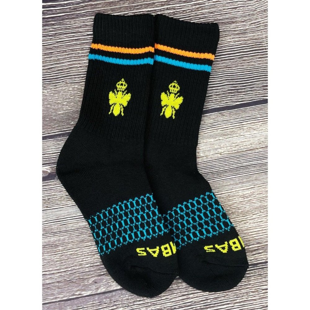 NEW BOMBAS Crew Calf Socks Black XS X-Small Women’s Orange Blue Stripe Lot of 2 - Picture 4 of 4